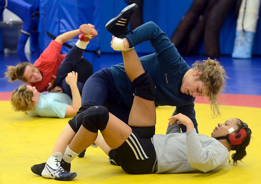 Helen Maroulis (shown above), a wrestler from Rockville, Md., may be the best U.S. wrestler in her weight class. Maroulis won the U.S. Open Wrestling Championships last December and has a bye into the finals of the Olympic Trials on Saturday. (Bryan Oller/Special to the Washington Times)