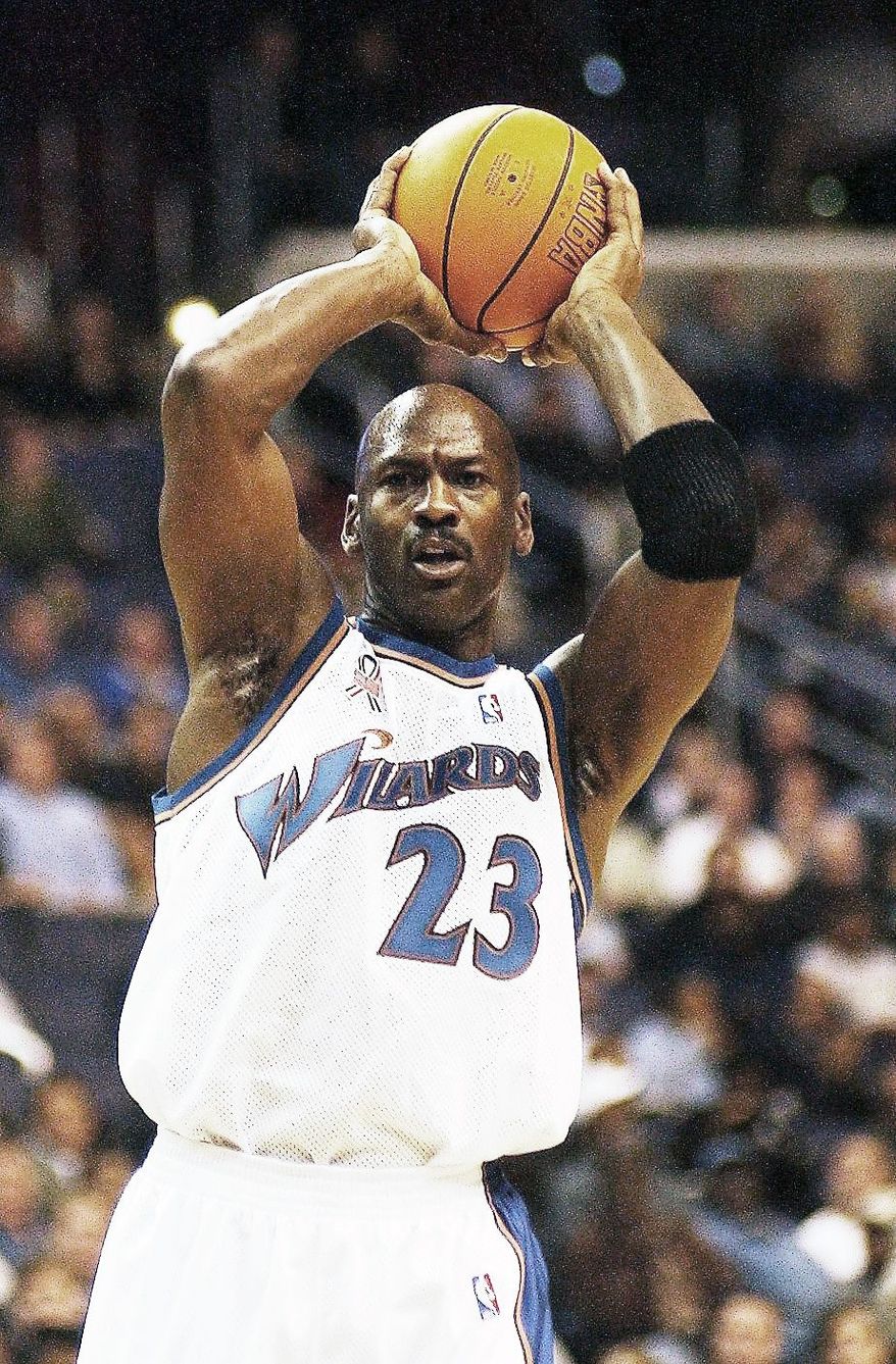The Wizards went 37-45 each season with Michael Jordan in the lineup, though the team's struggles weren't only on him as they didn't have a great supporting cast. (Ross D. Franklin / The Washington Times)