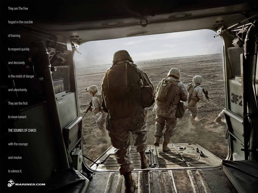 This advertising poster was distributed at Marine Corps recruiting stations as part of a new Corps television, Web and print advertising campaign launched in March 2012. (Associated Press/U.S. Marine Corps)