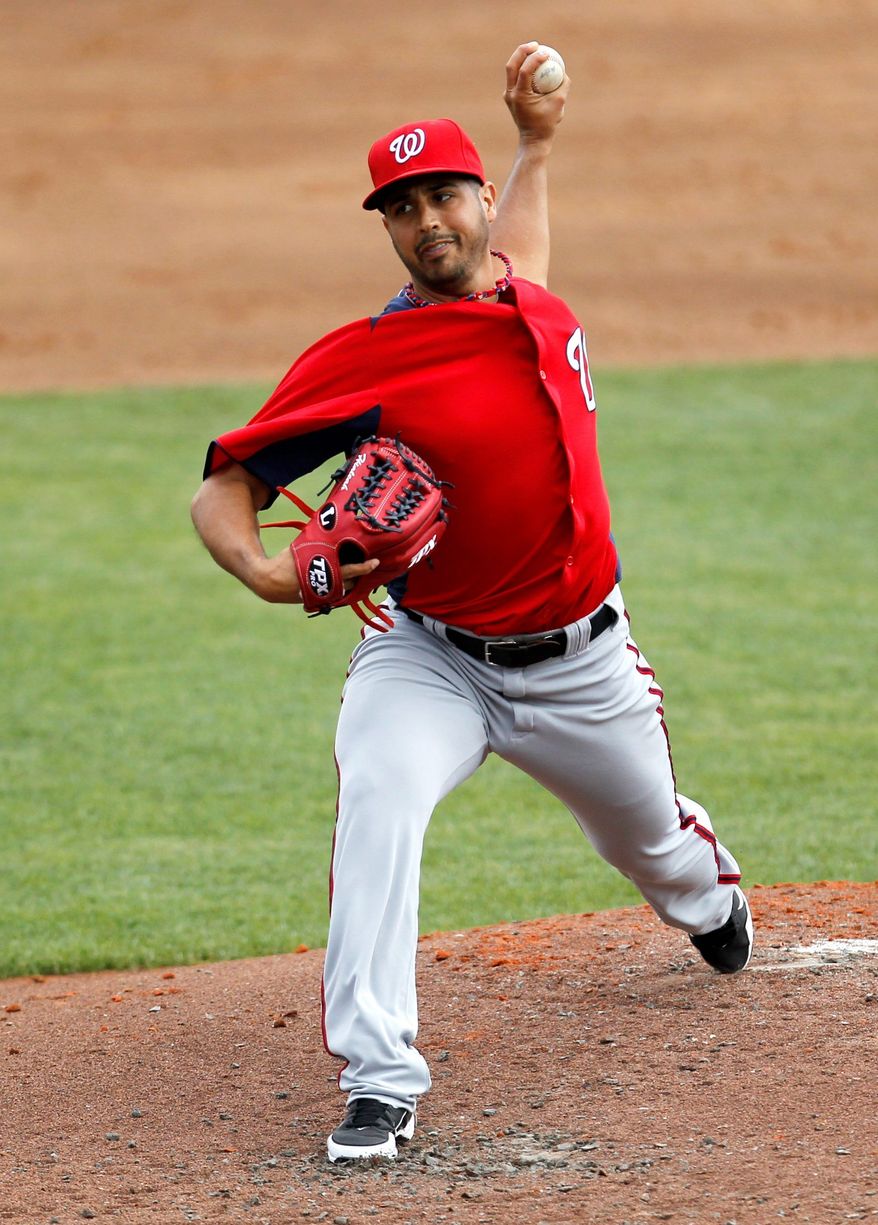 Nationals left-hander Gio Gonzalez, shown March 6, allowed two hits in four scoreless innings against St. Louis on Sunday. Gonzalez threw 36 of his 51 pitches for strikes. (Associated Press)