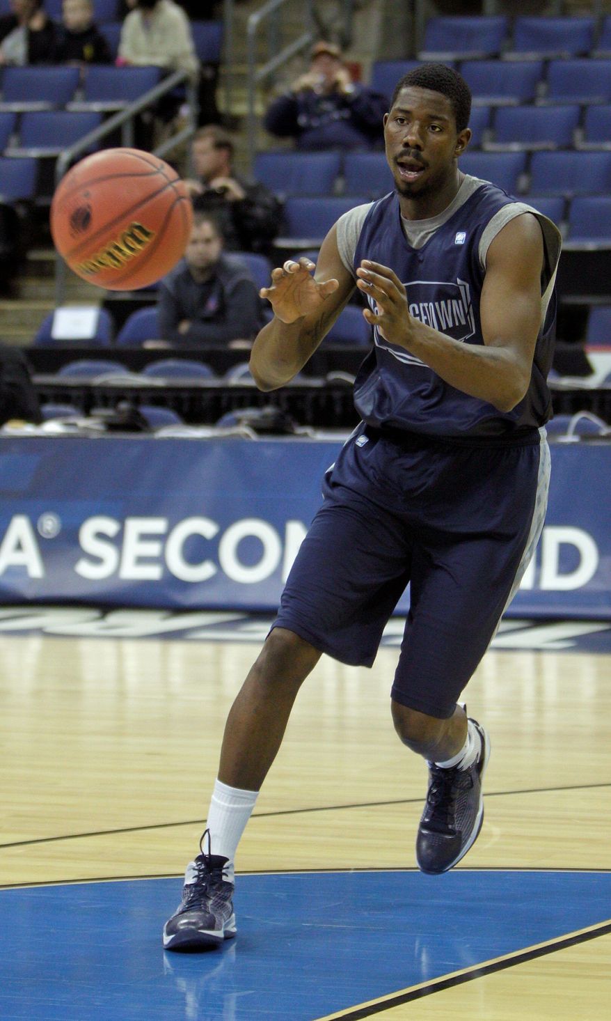 Georgetown center Henry Sims is averaging career highs in points (11.7), rebounds (6.2) and blocks (1.4) this season. (Associated Press)