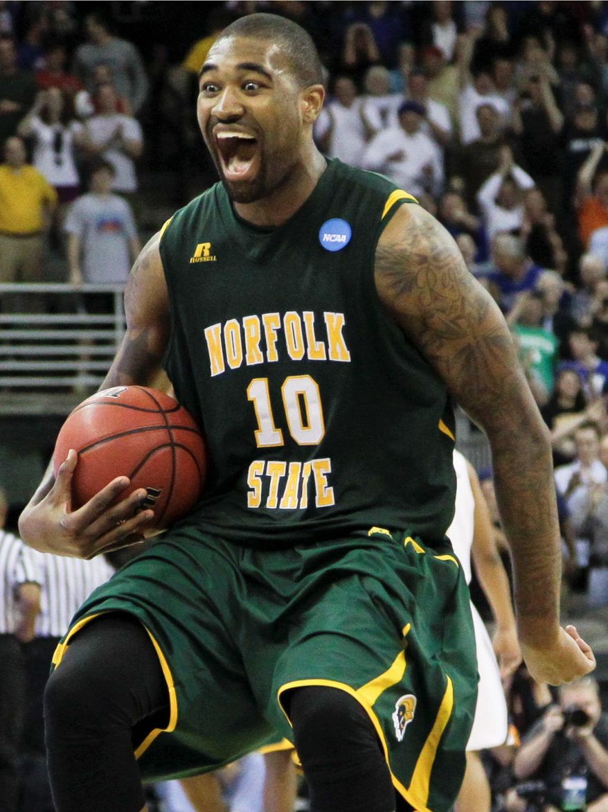 Kyle O'Quinn rang up 26 points and 14 rebounds in No. 15 Norfolk State's 86-84 victory over No. 2 Missouri on Friday. (Associated Press)