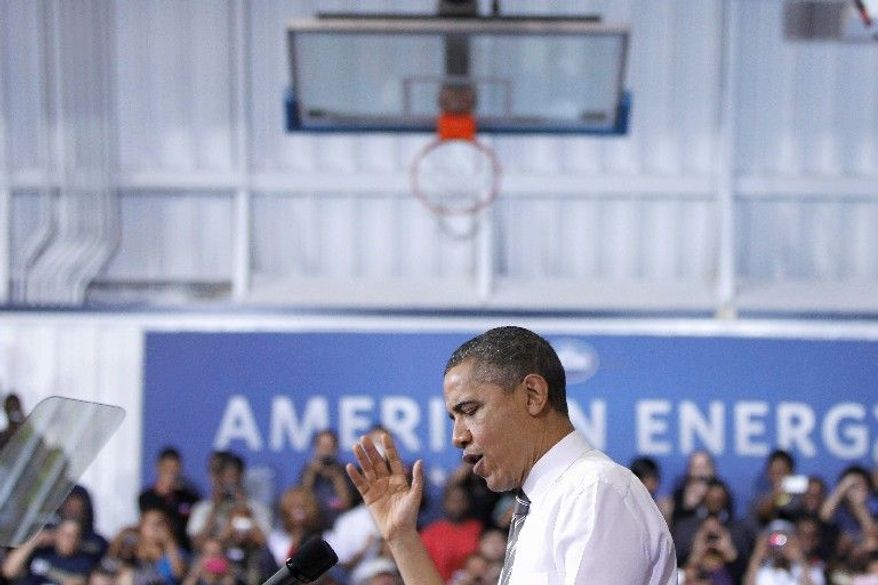 President Obama delivers remarks on energy last week in Largo. He will discuss the Keystone pipeline and Solyndra in four states over the next few days. (Associated Press)