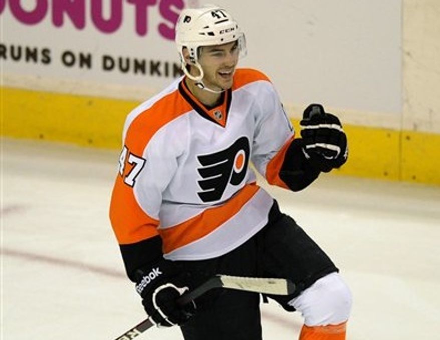 Flyers winger Eric Wellwood has six points and a plus-9 rating in 15 games this season. (Associated Press)