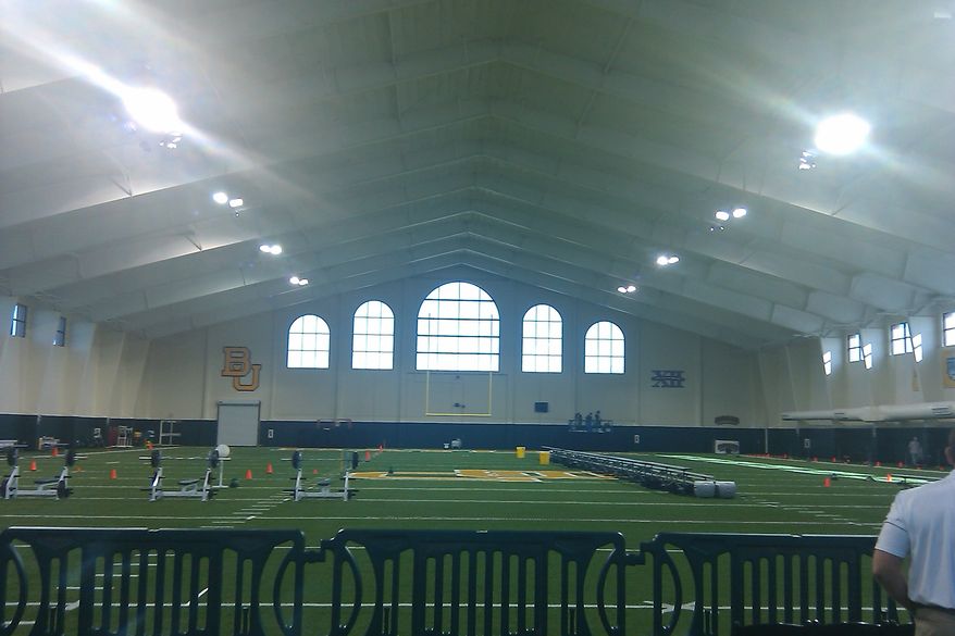 Inside Baylor's indoor football practice facility. (Rich Campbell)
