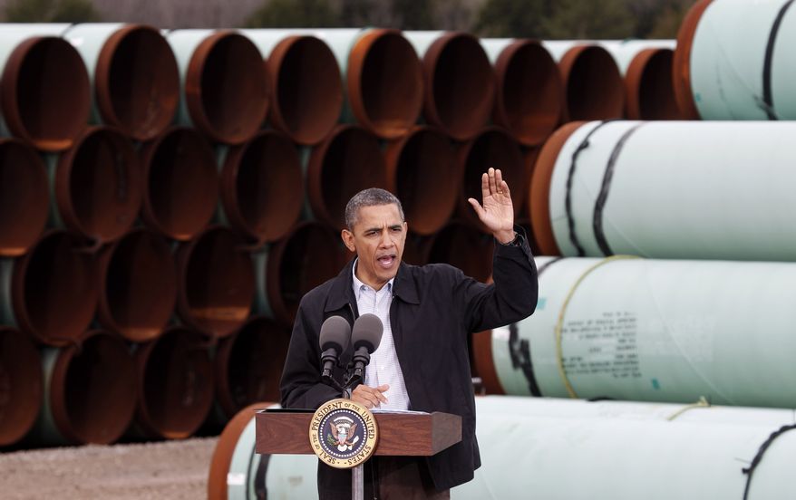President Obama speaks on energy matters at the TransCanada pipe yard in Cushing, Okla., on Thursday, March 22, 2012. (AP Photo/L.M. Otero)
