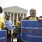 Supporters of health care reform rally in front of the U.S. Supreme Court in Washington on Wednesday, March 28, 2012, the final day of arguments over the health care law signed by President Obama. (AP Photo/Charles Dharapak)