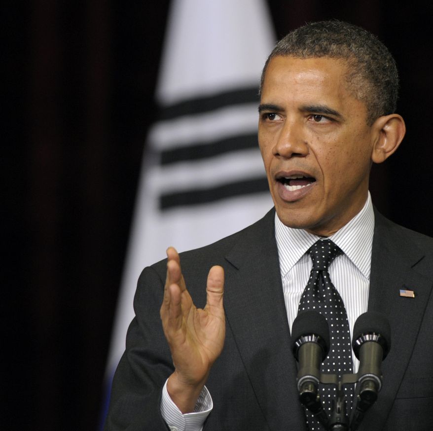 **FILE** President Obama speaks in Seoul on March 26, 2012. (Associated Press)