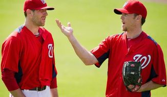 ** FILE ** Washington Nationals pitchers Ryan Mattheus (left) and Brad Lidge (Andrew Harnik/The Washington Times)