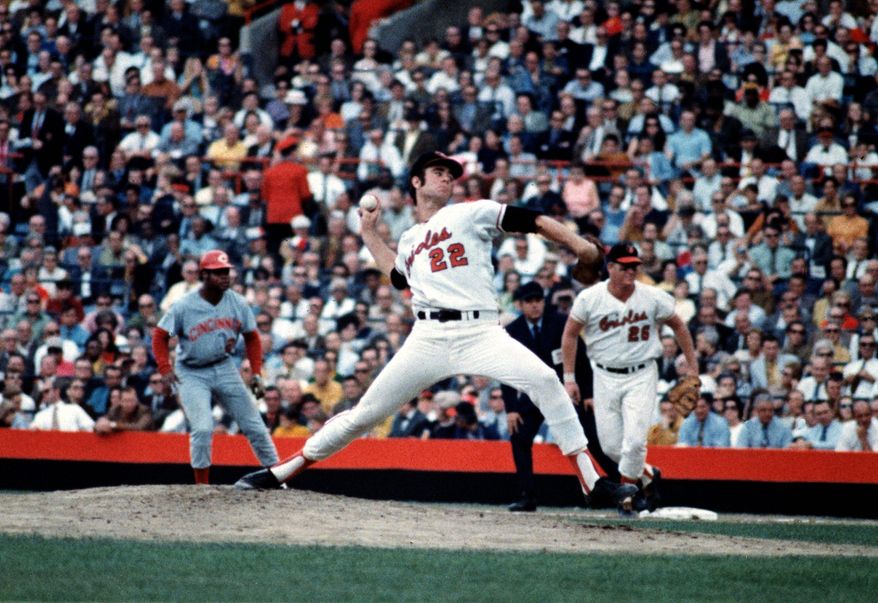 Jim Palmer, shown in the 1970 World Series, was part of a 1971 Orioles rotation that featured four 20-game winners, along with Dave McNally, Mike Cuellar and Pat Dobson. (Associated Press)