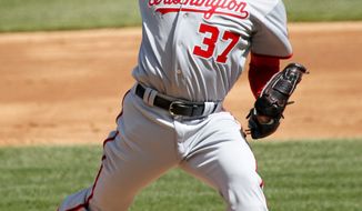 Stephen Strasburg worked seven innings, allowing one run on five hits. He walked one and struck out five but didn&#39;t get the decision in the Nationals&#39; 2-1 win. (AP Photo/Charles Rex Arbogast)