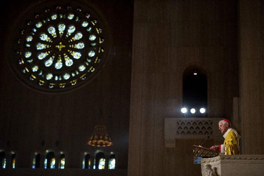 Cardinal Donald W. Wuerl celebrates Easter Sunday Mass at the National Shrine - asking, "What does 'Alleluia' mean?" (Rod Lamkey Jr./The Washington Times)