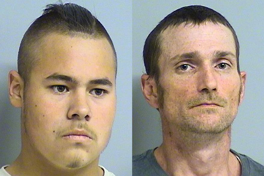** FILE ** A Tulsa, Okla., judge on Monday, April 9, 2012, set bond at $9.16 million apiece for Jacob England (left), 19, and Alvin Watts, 32, who are being held in connection with a shooting spree that left three people dead and two wounded. (AP Photo/Tulsa Police Department via Tulsa World)
