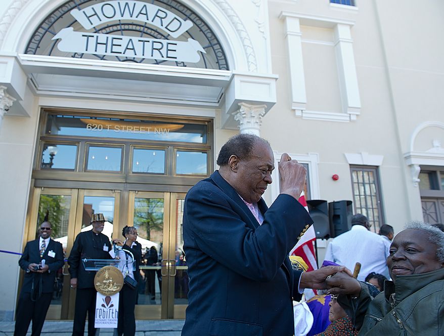 Councilman Marion Barry dances with Elizabeth Hicks at the opening celebration for the Howard Theatre in Washington, D.C. on Monday, April 9, 2012. Barry said he had heard about the Howard before moving to Washington in 1965, but once he arrived in town he had to go check it out. Hicks, who has lived in the District since the 1970s, said she used to see shows here all the time. (Barbara L. Salisbury/The Washington Times)