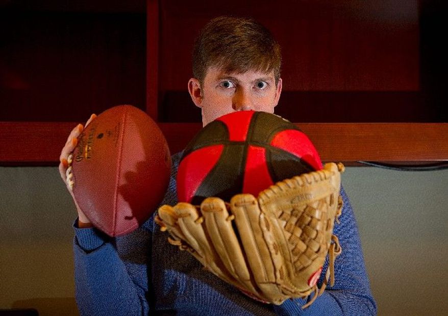 Toby Mergler, a lawyer by trade, who was laid off in March 2009, has created a new fantasy-sports league that encompasses multiple sports, called the League of Leagues. (Barbara L. Salisbury/The Washington Times)