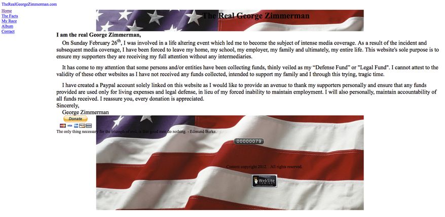 This image made from the website therealgeorgezimmerman.com shows writings by George Zimmerman, who is at the center of an investigation over the shooting of 17-year-old Trayvon Martin. Craig Sonner, attorney for Zimmerman, confirmed April 10, 2012, the authenticity of the website that allows supporters to raise money for Zimmerman. (Associated Press)