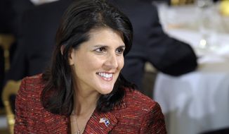** FILE ** South Carolina Gov. Nikki Haley waits for President Obama to speak in the State Dining Room of the White House in Washington on Monday, Feb. 27, 2012. (AP Photo/Susan Walsh, File)