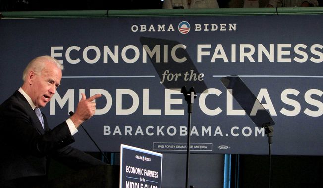Vice President Joseph R. Biden Jr. speaks at the Town Hall in Exeter, N.H., on Thursday, April 12, 2012. (AP Photo/Jim Cole)