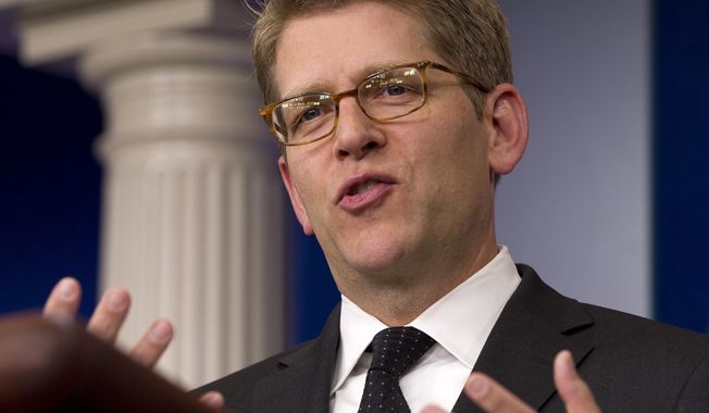 White House press secretary Jay Carney speaks during his daily news briefing at the White House in Washington on Thursday, April 12, 2012. (AP Photo/Carolyn Kaster)