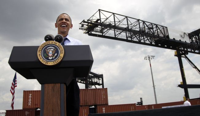 President Obama speaks April 13, 2012, at the Port of Tampa in Tampa, Fla., about trade with Latin America before heading to Colombia for the Summit of the Americas. (Associated Press)