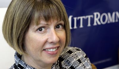 ** FILE ** Beth Myers is seen at the Romney 2008 presidential campaign office in Boston in April 2007. (AP Photo/Elise Amendola)