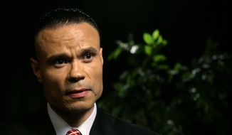 Dan Bongino, a former Secret Service agent who is a Republican candidate for the U.S. Senate in Maryland, speaks during an interview with the Associated Press on Tuesday, April 17, 2012, in New York. (AP Photo/Peter Morgan)
