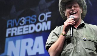 Musician and gun rights activist Ted Nugent addresses a seminar at the National Rifle Association&#39;s convention in Pittsburgh on May 1, 2011. (Associated Press) **FILE** 