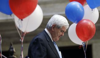 Republican presidential candidate and former House Speaker Newt Gingrich arrives April 20, 2012, at a campaign stop in Buffalo, N.Y. (Associated Press)