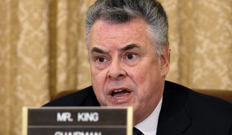 **FILE** House Homeland Security Committee Chairman Rep. Peter King, New York Republican, speaks March 10, 2011, on Capitol Hill in Washington. (Associated Press)