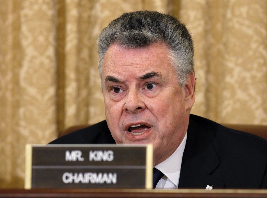 **FILE** House Homeland Security Committee Chairman Rep. Peter King, New York Republican, speaks March 10, 2011, on Capitol Hill in Washington. (Associated Press)