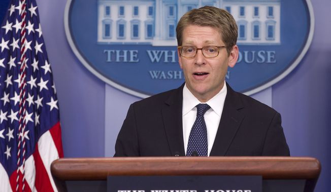 White House Press Secretary Jay Carney speaks April 23, 2012, during his daily news briefing at the White House. (Associated Press)