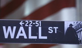 **FILE** A sign marks Wall Street in New York. (Associated Press)