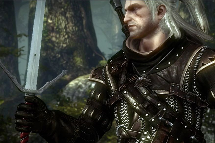 Geralt of Rivia prepares for battle in the video game The Witcher 2: Assassins of Kings, Enhanced Edition.