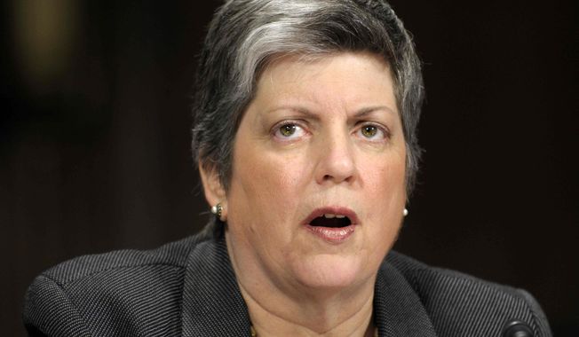 Homeland Security Secretary Janet Napolitano testifies on Capitol Hill in Washington on Wednesday, April 25, 2012, before the Senate Judiciary Committee hearing on the Secret Service prostitution scandal that has embarrassed the White House and overshadowed the president&#x27;s visit to a Latin American summit. (AP Photo/Susan Walsh)