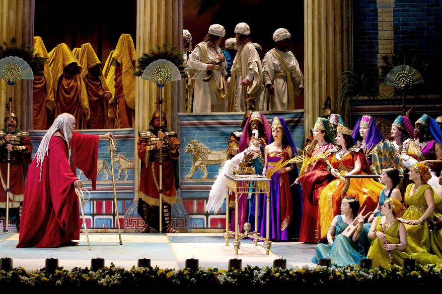 Soloman Howard and soprano Csilla Boross in Verdi's "Nabucco," being performed at the Kennedy Center for the first time ever in Washington, April 18 through May 21. (Photograph provided by Washington National Opera)
