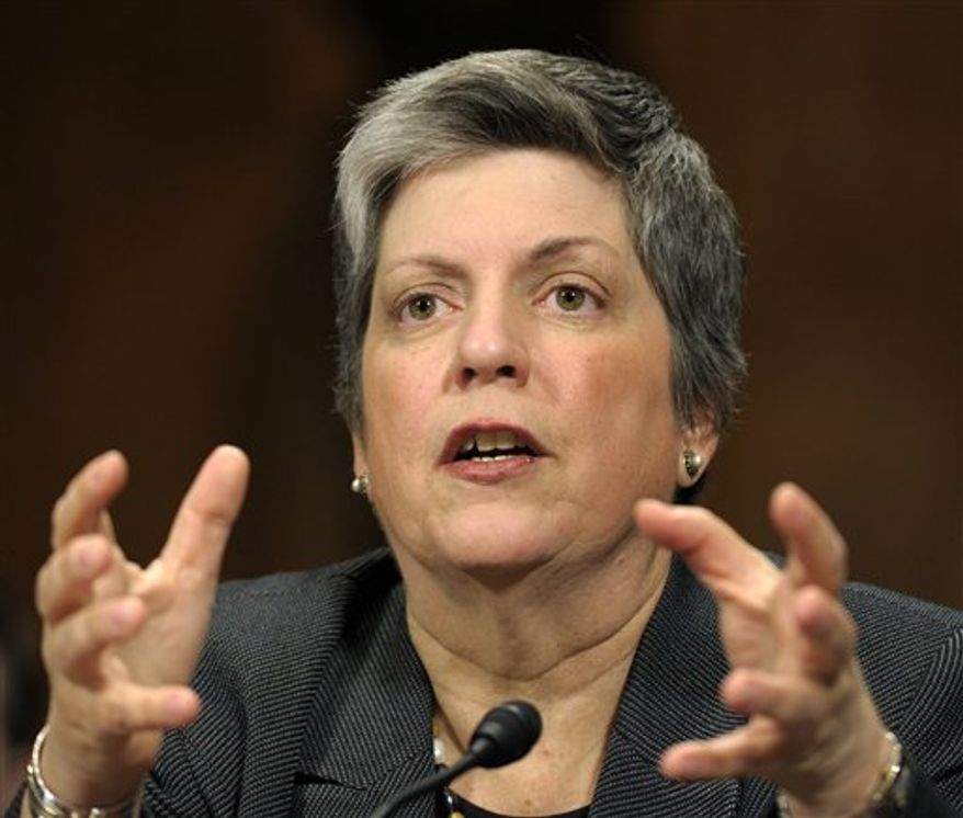 FILE - In this April 25, 2012 file photo, Homeland Security Secretary Janet Napolitano testifies on Capitol Hill in Washington. Expanding the prostitution investigation, the Secret Service acknowledges it is checking whether its employees consorted with strippers and prostitutes in advance of President Barack Obama's visit last year to El Salvador. The disclosure comes not long after the Homeland Security secretary assured skeptical senators that the prostitution scandal in Colombia appeared to be an isolated incident. (AP Photo/Susan Walsh, File)