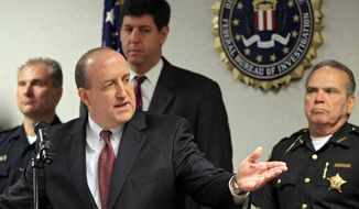 FBI Special Agent in Charge Stephen D. Anthony discusses an alleged bridge-bombing plot on Tuesday, May 1, 2012, at the bureau&#39;s Cleveland office. Five men have been arrested. (AP Photo/Mark Duncan)