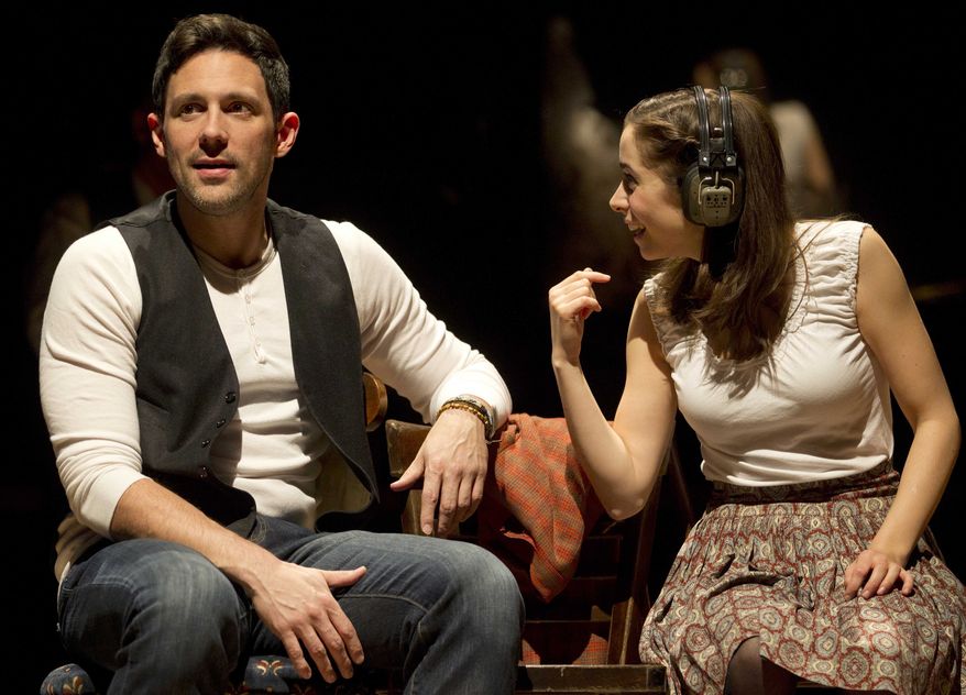Steve Kazee (left) and Cristin Milioti appear in a scene in the Broadway musical "Once," which has garnered 11 Tony Award nominations. (AP Photo/Boneau/Bryan-Brown, Joan Marcus)