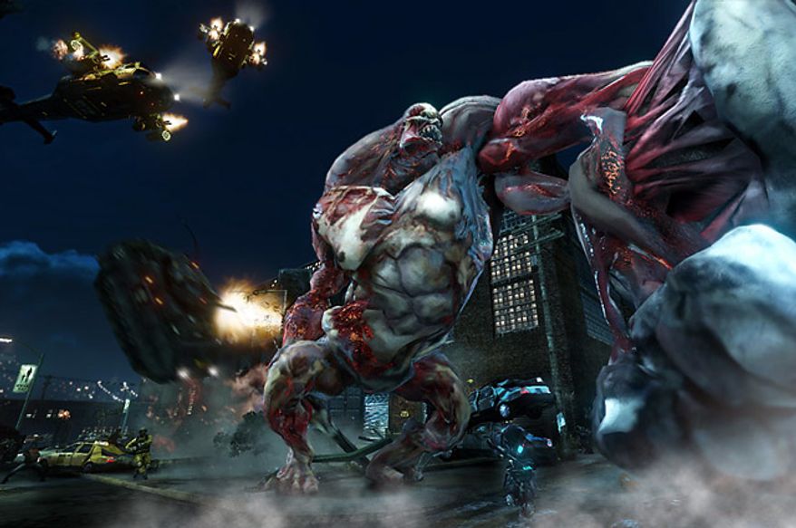 A massive monster attacks James Heller in the video game Prototype 2: Radnet Edition.