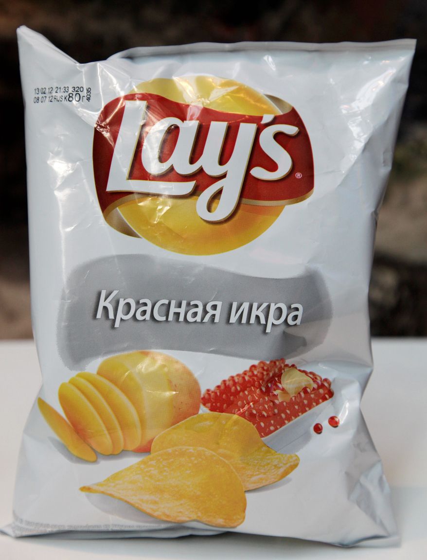 Lays' caviar-flavored potato chips are popular in Moscow, where they are competing with a Soviet-era snack of stale bread slathered in oil and baked to a crisp. (Associated Press)
