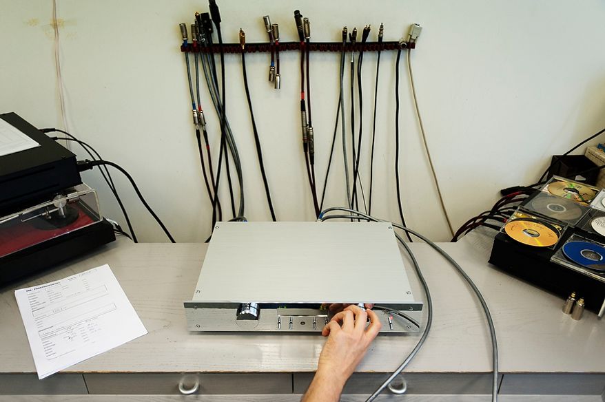 Audio amplifier in an acoustic test by an employee. Burmester Audiosysteme was founded in 1977 and has since been producing top-range high end products in their Berlin manufacture.
Daniel Pilar/Special to The Washington Times