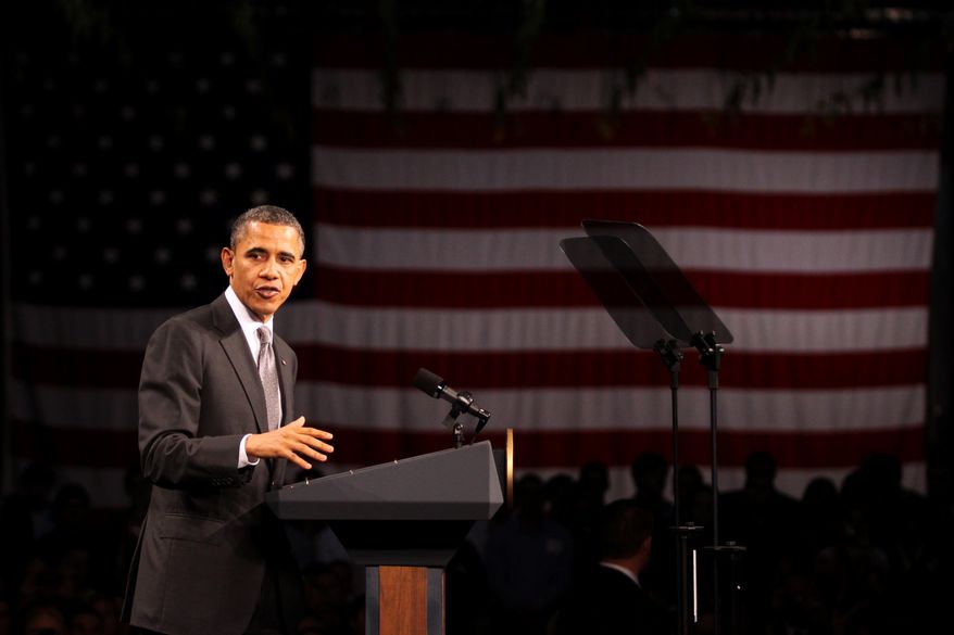 President Obama speaks at the State University of New York's Nano-Tech complex in Albany, N.Y., on Tuesday, May 8, 2012. (AP Photo/Daily Gazette, Patrick Dodson)