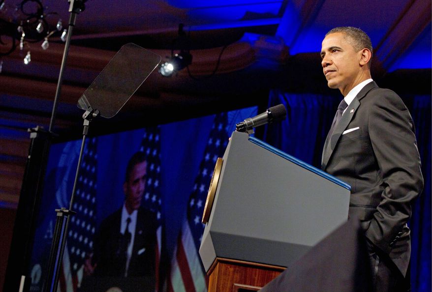 President Obama speaks at the Asian Pacific American Institute for Congressional Studies dinner in Washington on Tuesday. Mr. Obama said Wednesday that he supports same-sex marriage. He reversed his long-stated opposition, saying that his position on the issue evolved over several years. (Associated Press)