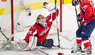 Washington Capitals goalie Braden Holtby is a new father, but he&#39;s not going to let that distract him as he faces the New York Rangers in Game 7 of their Eastern Conference semifinal series Saturday night. (Andrew Harnik/The Washington Times)