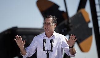 Former Massachusetts Gov. Mitt Romney, the presumptive GOP presidential nominee, speaks at a campaign stop at KP Kauffman Co., an oil and gas production and drilling company, in Fort Lupton, Colo., on Wednesday, May 9, 2012. (AP Photo/Jae C. Hong)