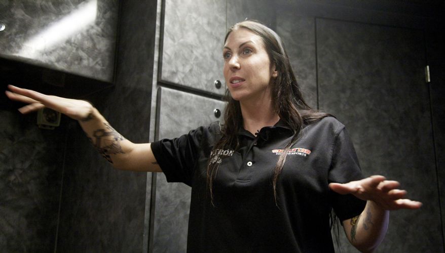 Alexis DeJoria talks about her racing career which began in 2005 when she started drag racing competitively. (AP Photo/J Pat Carter)