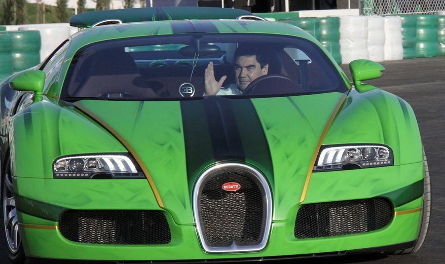 Turkmenistan President Gurbanguli Berdymukhamedov showed up in a Bugatti sports car for the nation's fist-ever auto race in April and recorded the fastest time-trial result. (Associated Press)