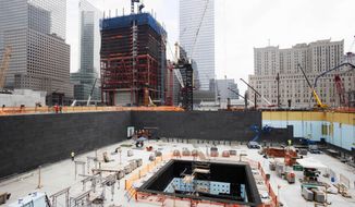Construction continues Aug. 10, 2010, on the National September 11 Memorial and Museum in New York. (Associated Press)