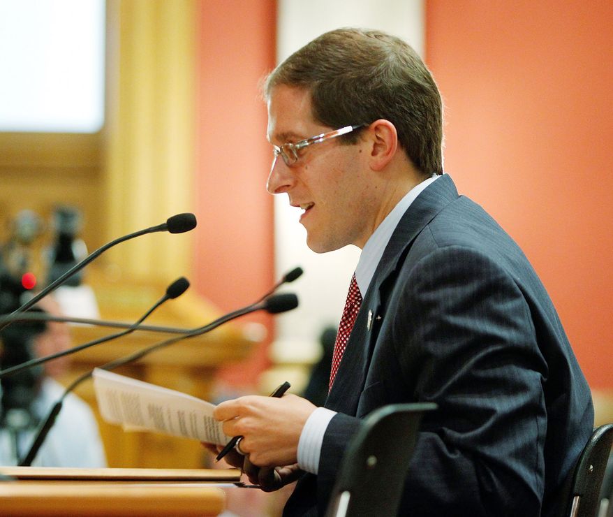 Democratic Rep. Mark Ferrandino, sponsor of the civil unions bill, testifies before the House State Affairs Committee in Denver earlier this month. (Associated Press)