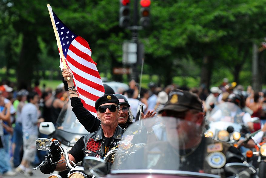 Rolling Thunder, Inc. National Executive Director Artie Muller leads the way during the Rolling Thunder XXII Ride for Freedom along Constitution Avenue in Washington, D.C., Sunday, May 24, 2009. (Rod Lamkey Jr. / The Washington Times)